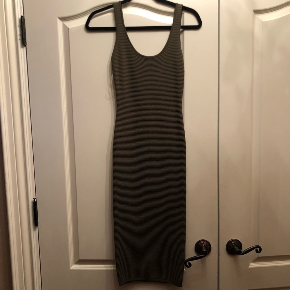 Olive Green Ribbed Midi Dress